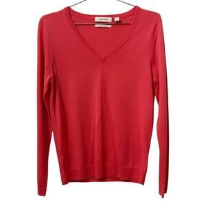 David Jones Women's Salmon Pink Australian Merino Wool V Neck Sweater S